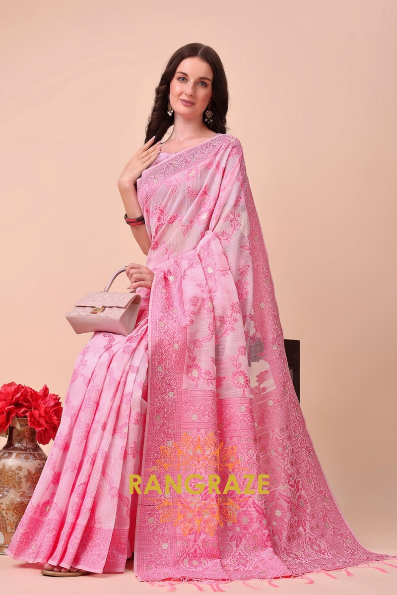 Rose Blush Cotton Woven Banarasi Saree