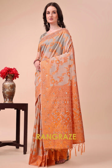 Marigold Glow Cotton Woven Banarasi Saree