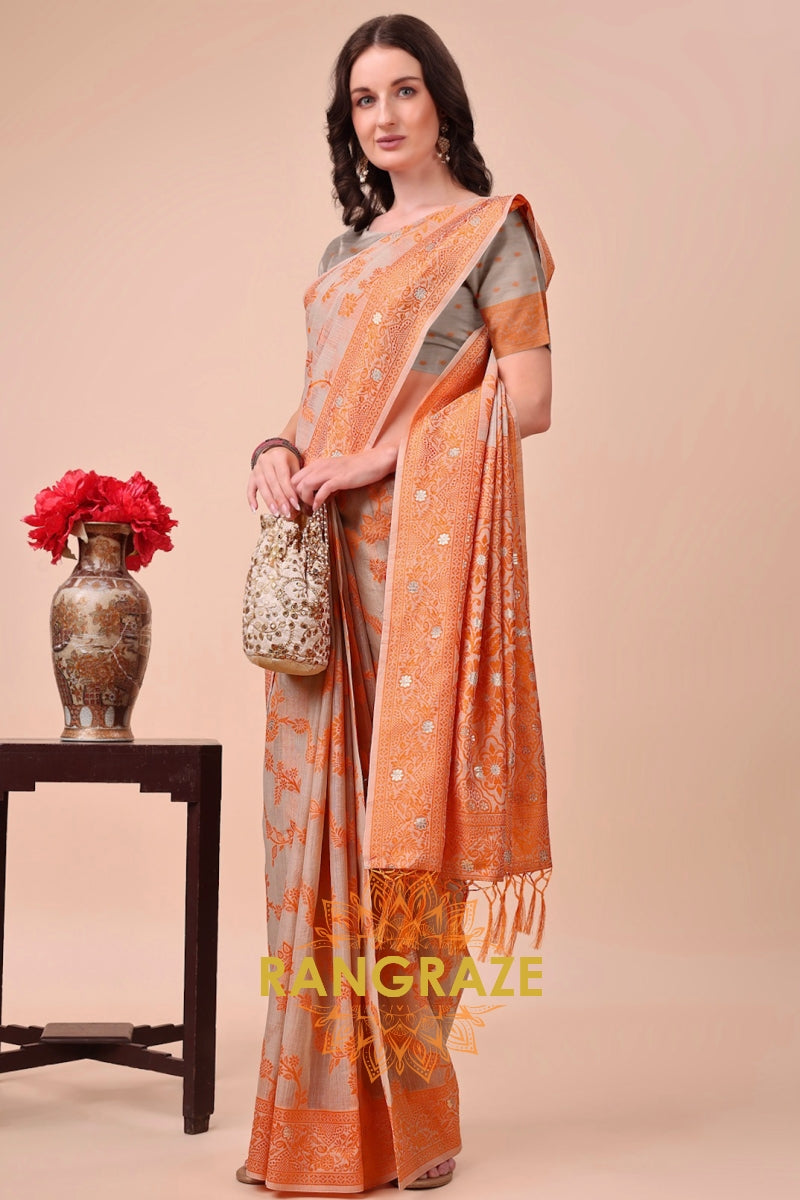 Marigold Glow Cotton Woven Banarasi Saree