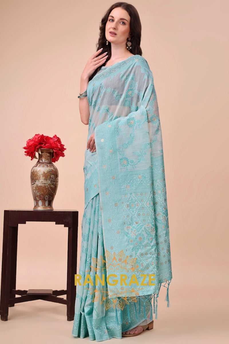 Mint Green Woven Banarasi Cotton Saree