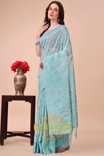 Mint Green Woven Banarasi Cotton Saree