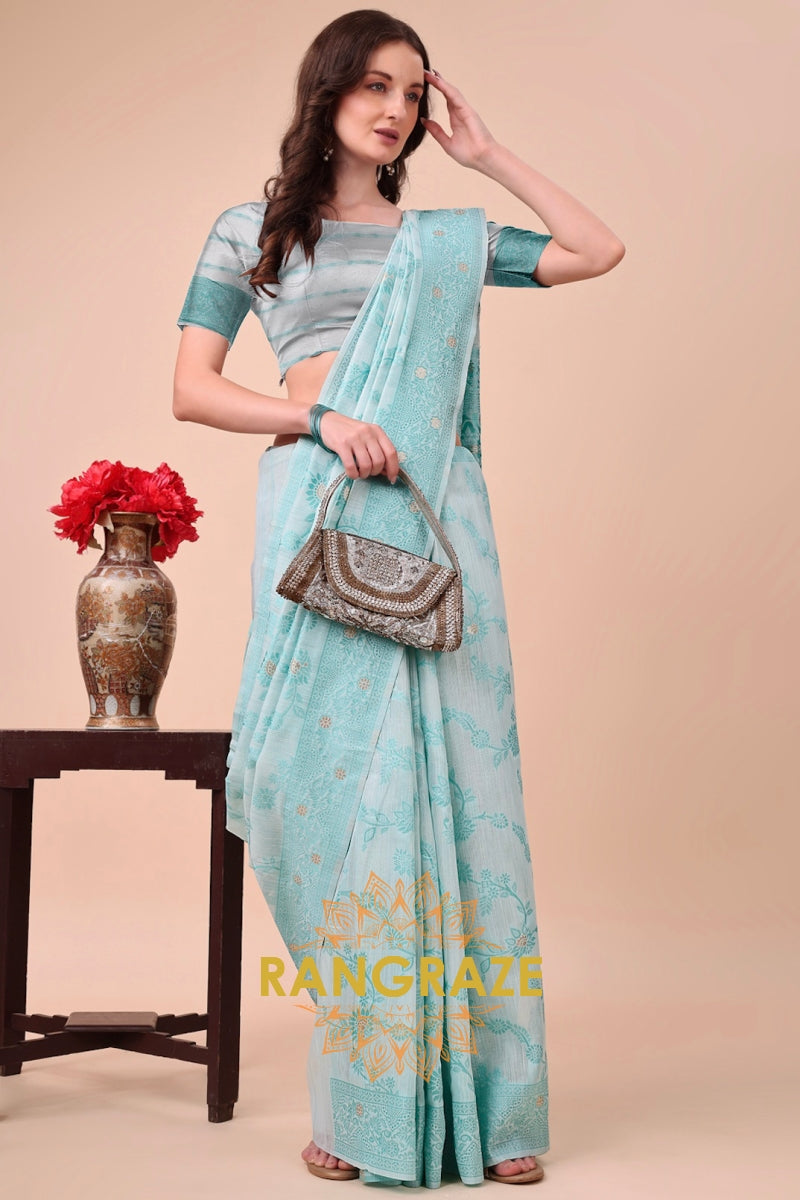 Mint Green Woven Banarasi Cotton Saree