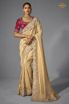Cream Embroidered Kanjivaram Jacquard Saree