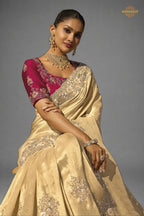 Cream Embroidered Kanjivaram Jacquard Saree