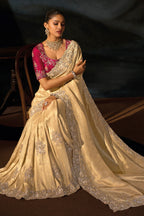 Cream Embroidered Kanjivaram Jacquard Saree