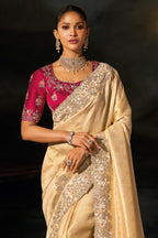 Cream Embroidered Kanjivaram Jacquard Saree