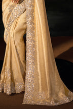Cream Embroidered Kanjivaram Jacquard Saree