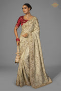 Cream Embroidered Kanjivaram Saree