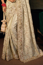 Cream Embroidered Kanjivaram Saree