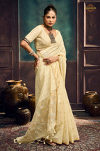 Cream Woven Munga Cotton Saree