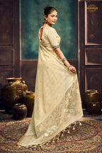 Cream Woven Munga Cotton Saree