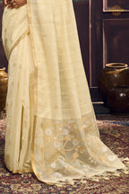 Cream Woven Munga Cotton Saree