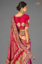 Crimson-Rani Embroidered Bandhej Georgette Saree