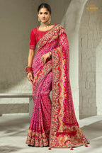 Crimson-Rani Embroidered Bandhej Georgette Saree