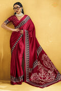 Crimson Red Ajrakh Print Modal Satin Saree