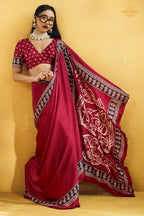 Crimson Red Ajrakh Print Modal Satin Saree