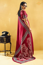 Crimson Red Ajrakh Print Modal Satin Saree
