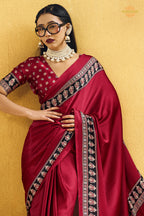 Crimson Red Ajrakh Print Modal Satin Saree