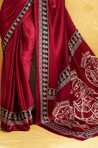 Crimson Red Ajrakh Print Modal Satin Saree