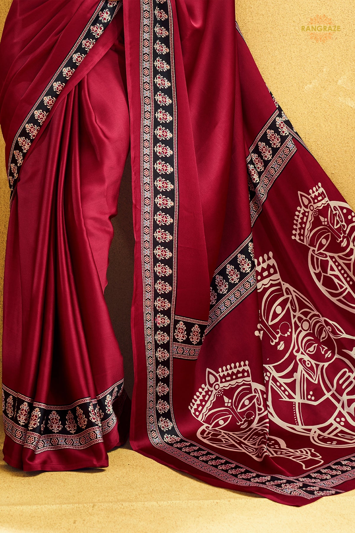 Crimson Red Ajrakh Print Modal Satin Saree