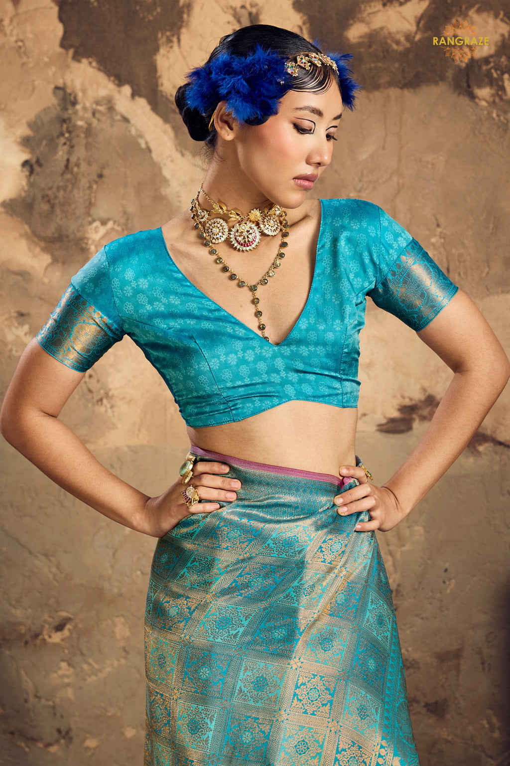 Cyan Mystique Woven Kanjivaram Silk Saree