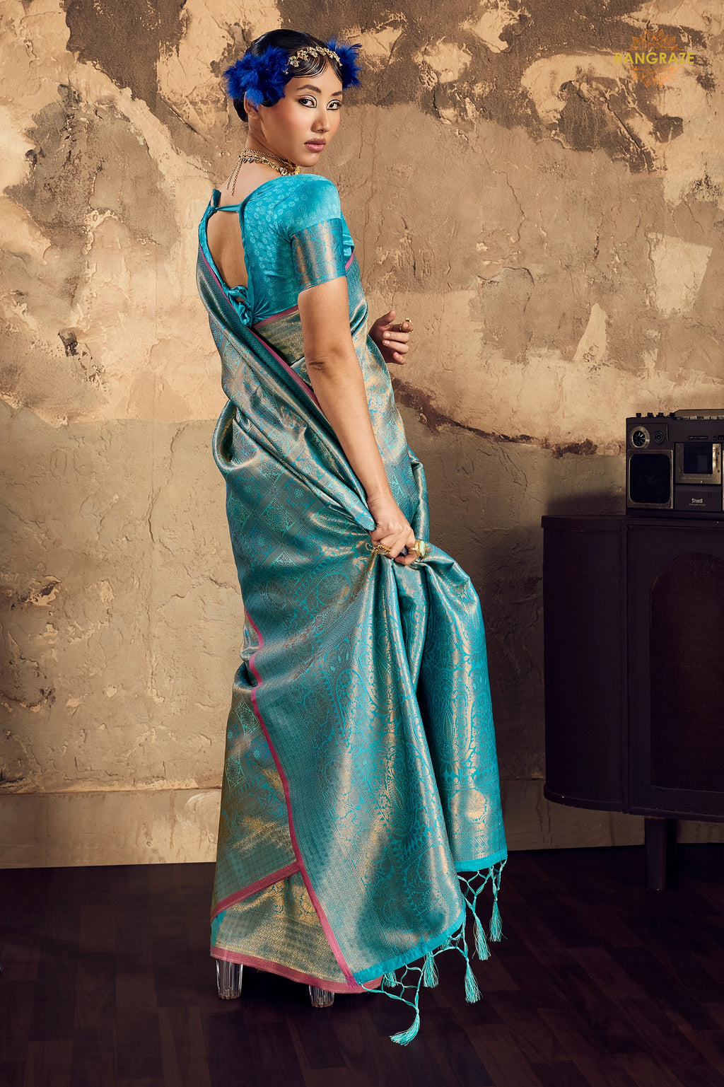 Cyan Mystique Woven Kanjivaram Silk Saree