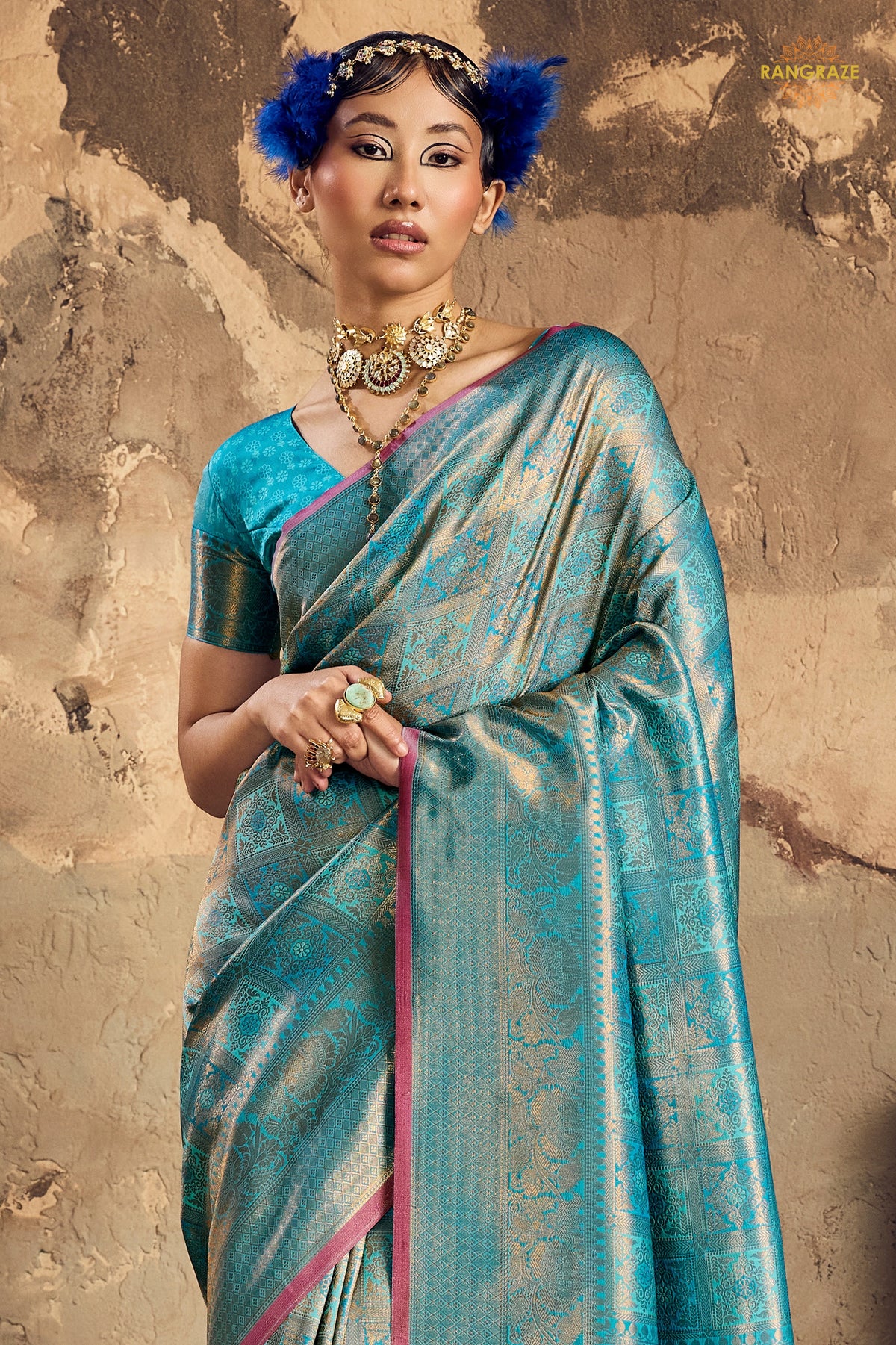 Cyan Mystique Woven Kanjivaram Silk Saree