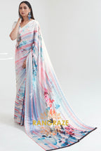 Daisy White Multi Color Abstract Printed Crepe Silk Saree
