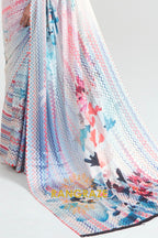 Daisy White Multi Color Abstract Printed Crepe Silk Saree