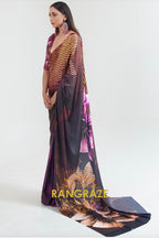 Umber Brown And Black Printed Crepe Silk Saree