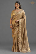 Dark Beige Embroidred Fancy Silk Saree