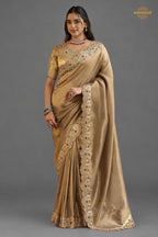 Dark Beige Embroidred Fancy Silk Saree