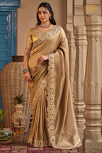 Dark Beige Embroidred Fancy Silk Saree