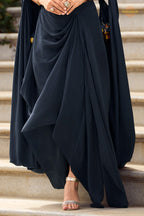 Dark Blue Stitched Embroidered Skirt Set With Shrug
