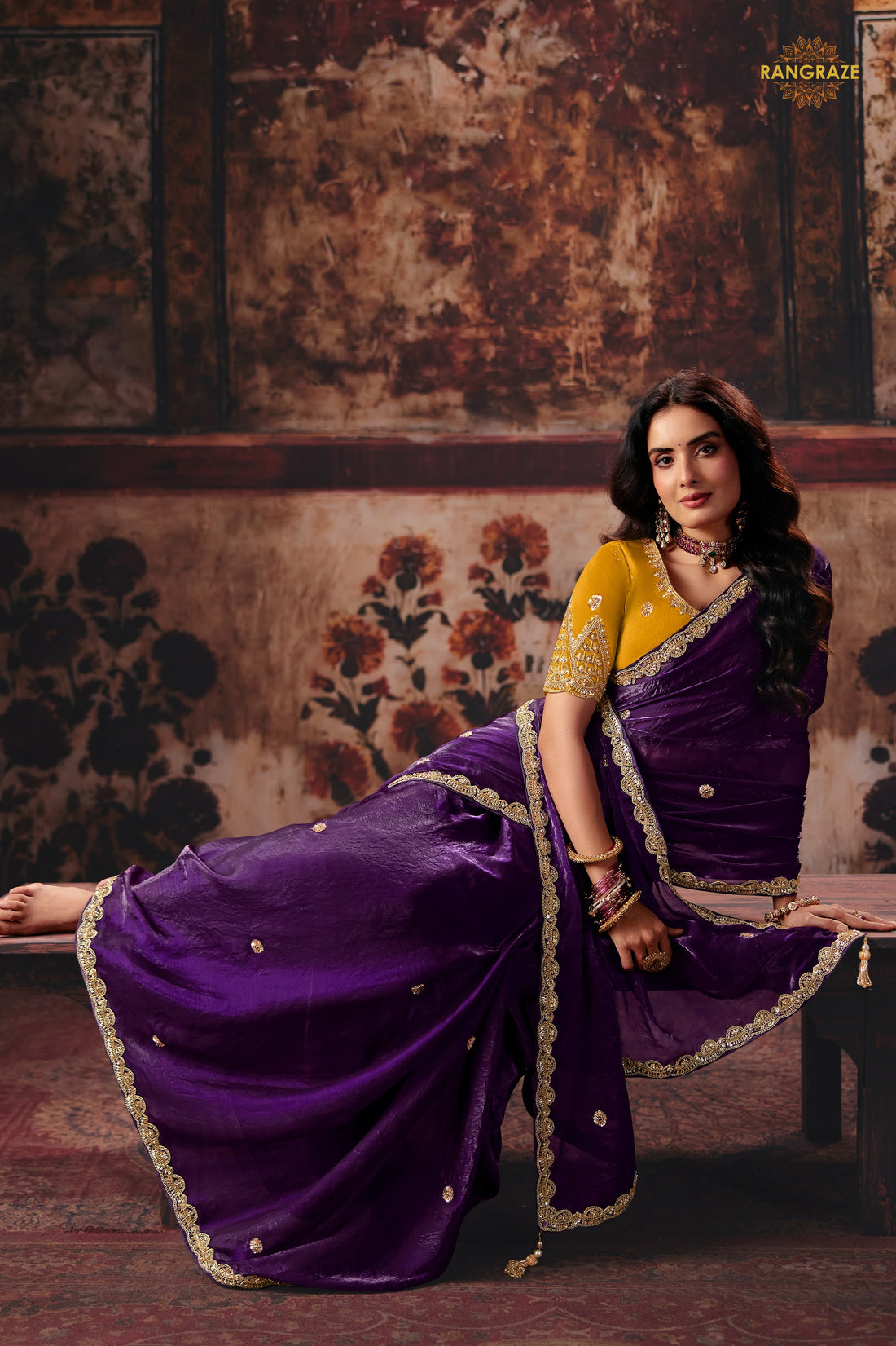 Deep Purple Designer Satin SIlk Saree With Embroidered Blouse