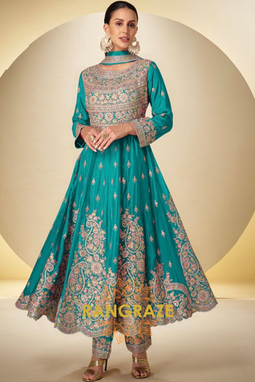 RangRaze Ziya-E-Zehen Premium Chinon Embroidered Anarkali Suit Set