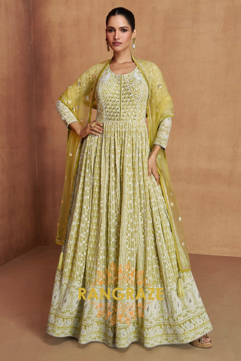 RangRaze Noor-E-Bahar Georgette Mirror Work Embroidered Anarkali Suit Set
