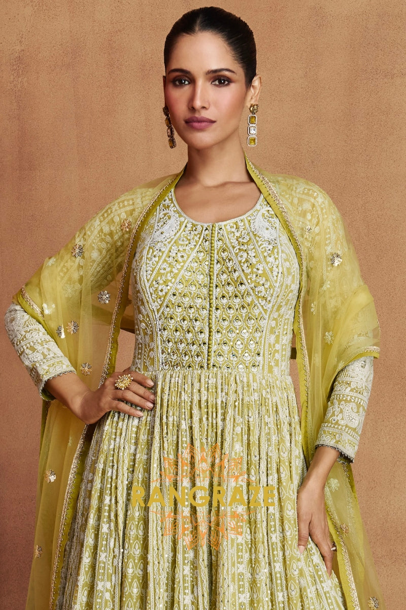 RangRaze Noor-E-Bahar Georgette Mirror Work Embroidered Anarkali Suit Set