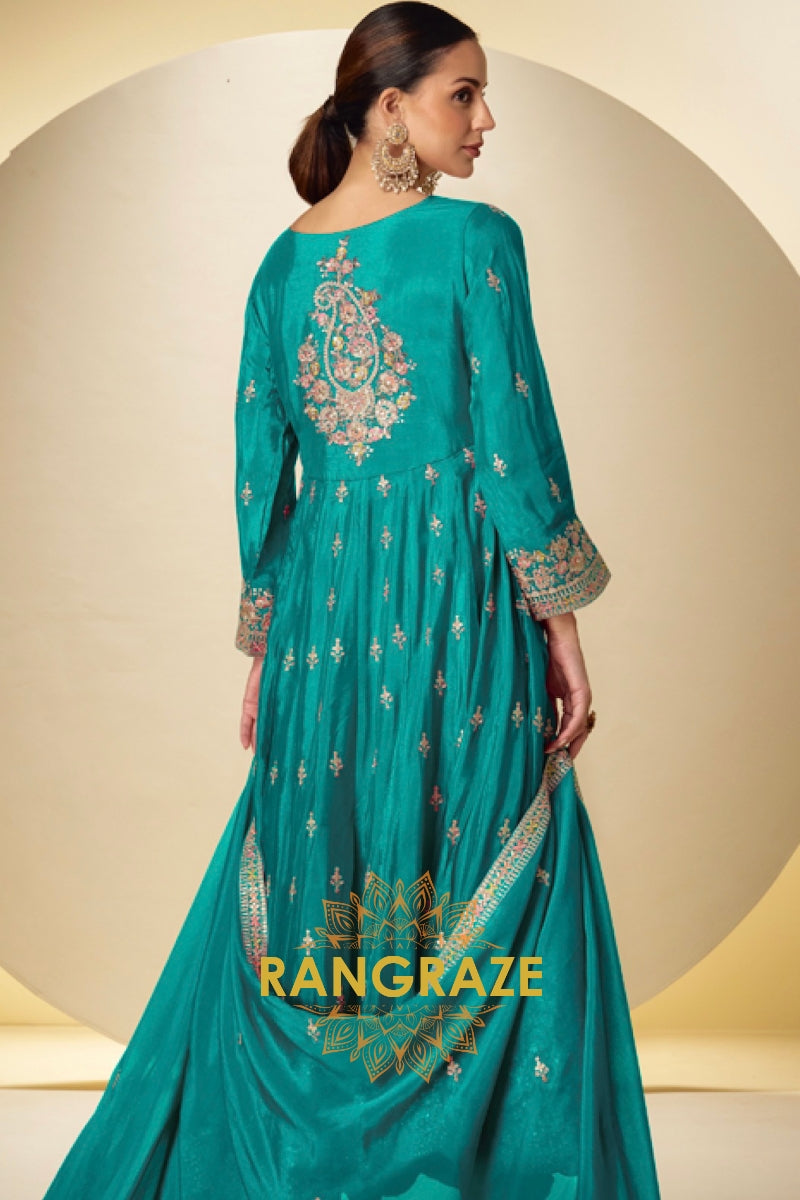 RangRaze Ziya-E-Zehen Premium Chinon Embroidered Anarkali Suit Set