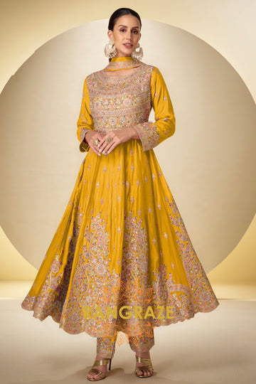 RangRaze Noor-E-Haldi Premium Chinon Embroidered Anarkali Suit Set