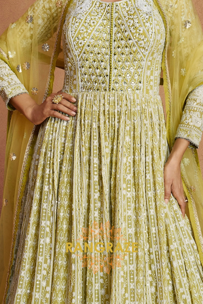 RangRaze Noor-E-Bahar Georgette Mirror Work Embroidered Anarkali Suit Set