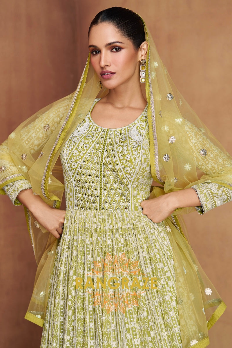 RangRaze Noor-E-Bahar Georgette Mirror Work Embroidered Anarkali Suit Set