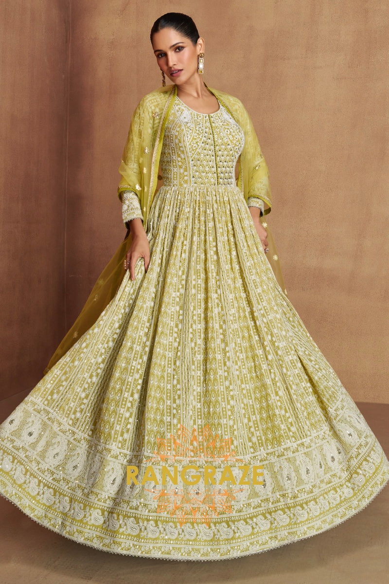 RangRaze Noor-E-Bahar Georgette Mirror Work Embroidered Anarkali Suit Set