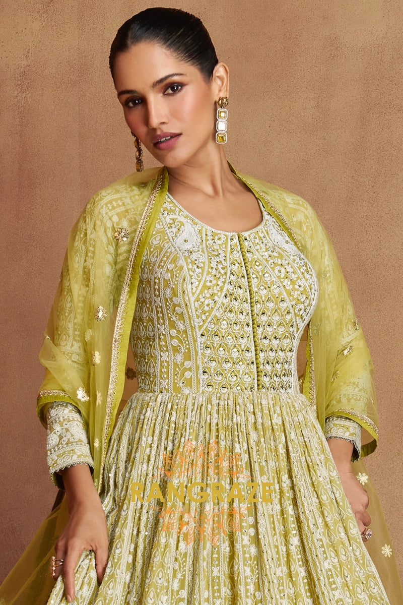 RangRaze Noor-E-Bahar Georgette Mirror Work Embroidered Anarkali Suit Set