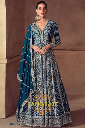 RangRaze Mehr-E-Samundar Premium Chinon Heavily Embroidered Anarkali Suit Set