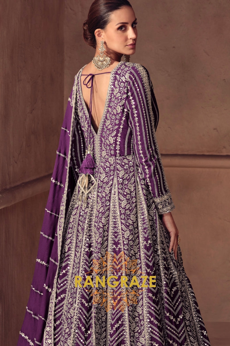 RangRaze Afsana-E-Banafsha Premium Chinon Heavily Embroidered Anarkali Suit Set