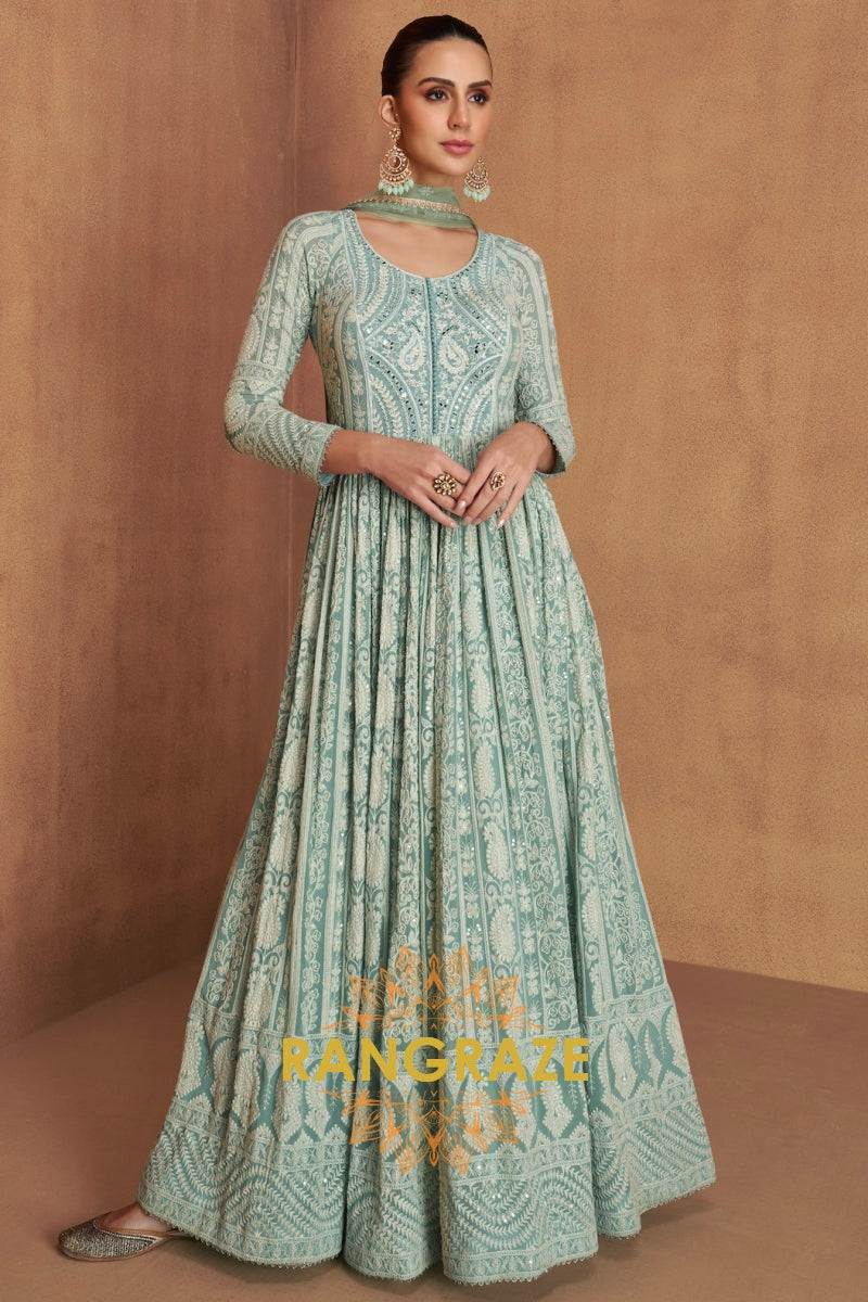 RangRaze Aab-E-Zeest Premium Chinon Embroidered Anarkali Suit Set