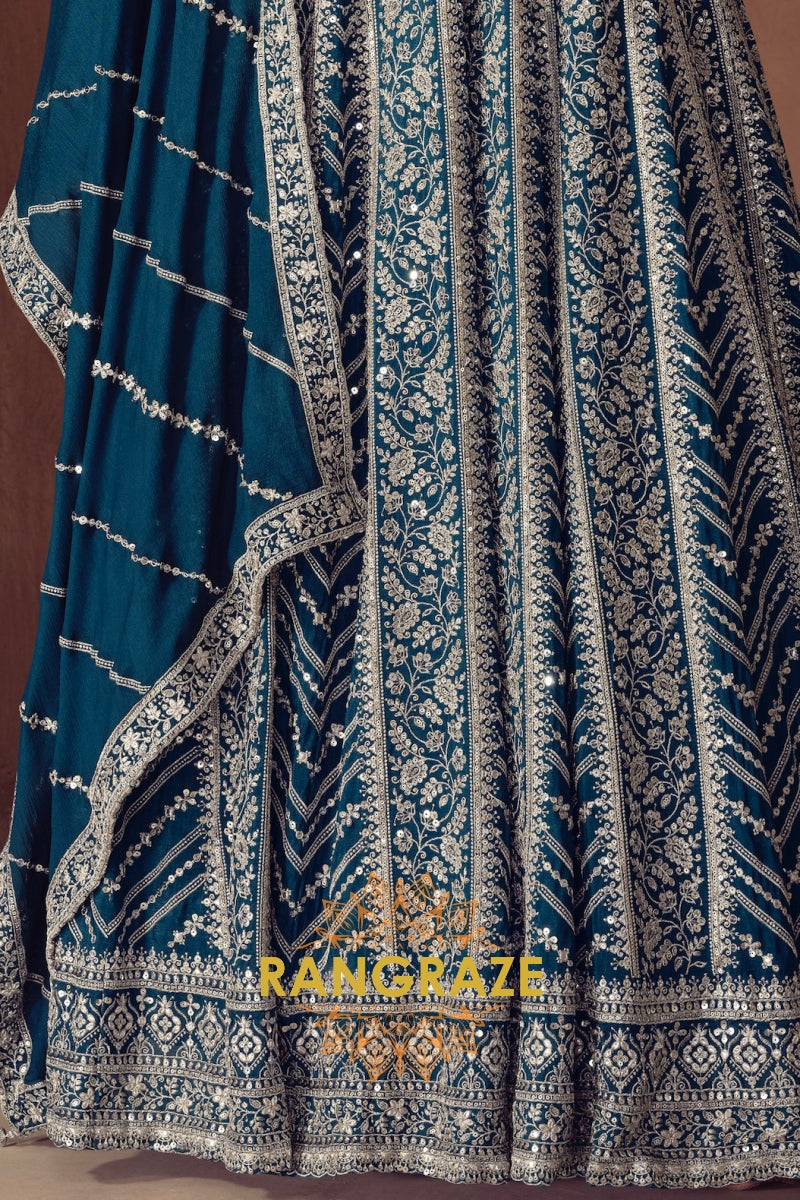 RangRaze Mehr-E-Samundar Premium Chinon Heavily Embroidered Anarkali Suit Set