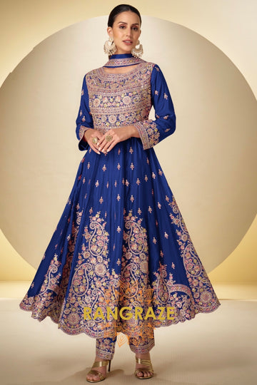 RangRaze Neel-Amara Premium Chinon Embroidered Anarkali Suit Set