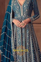 RangRaze Mehr-E-Samundar Premium Chinon Heavily Embroidered Anarkali Suit Set